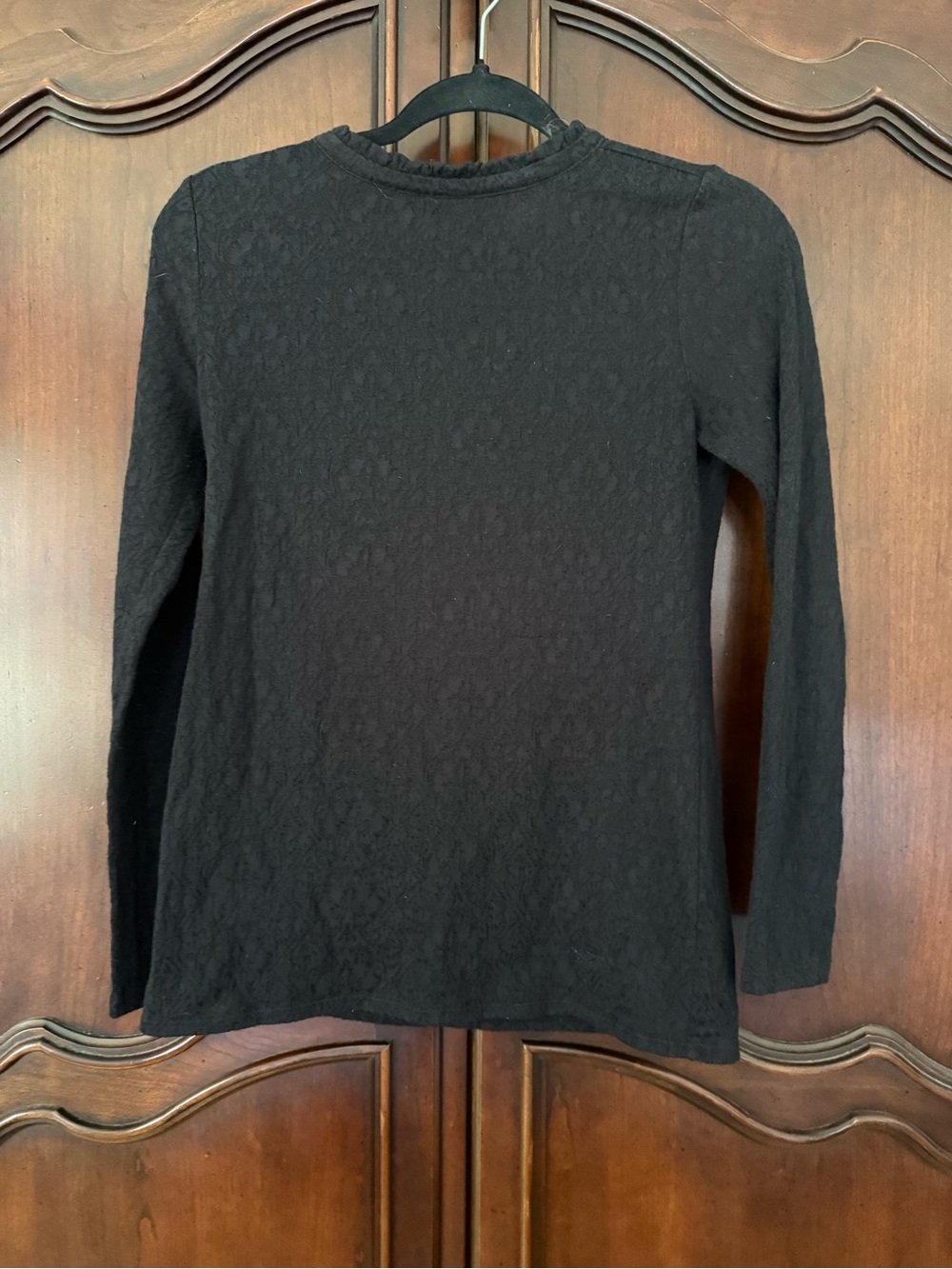 LOFT Black Textured Long Sleeve Top XS Keyhole Back Stretch Blouse